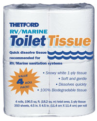 Thetford Toilet Paper- 1-ply-White - 4 Roll Pack