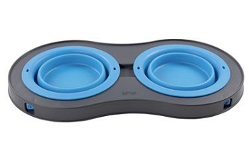 Dexas International Double Dish Elevated Pet Feeder - Pro Blue