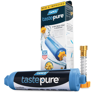 Camco 40043 TastePURE RV and Marine Water Filter with Flexible Hose Protector